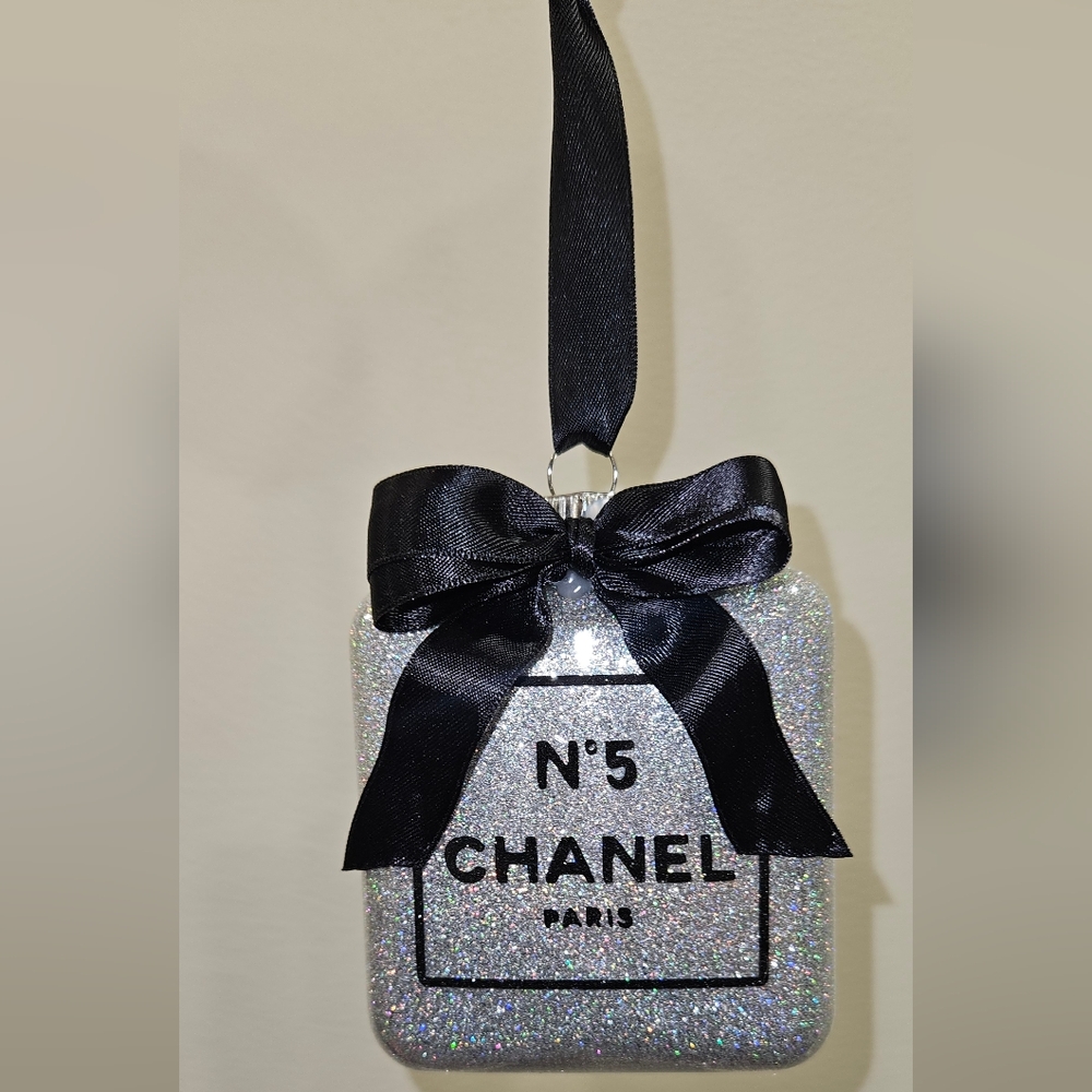 Silver Glitter Ornament with Black Ribbon - Picture 1 of 2